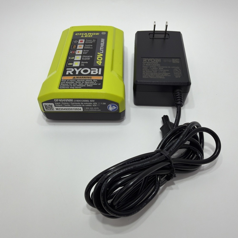 Ryobi 40 Volt Battery Charger With Power Adapter OP404VNM Green 40V Lithium-Ion